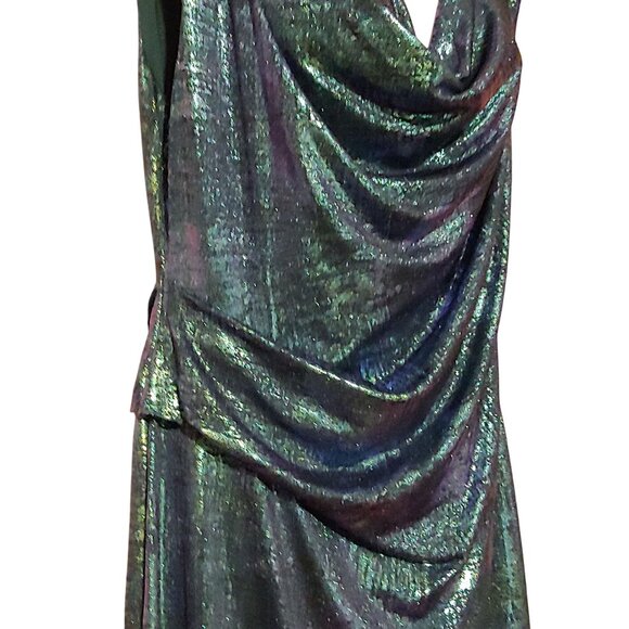 Connected Apparel Mermaid Metallic Slinky Clubwear Sultry Drapey Liquid Dress - Picture 6 of 11